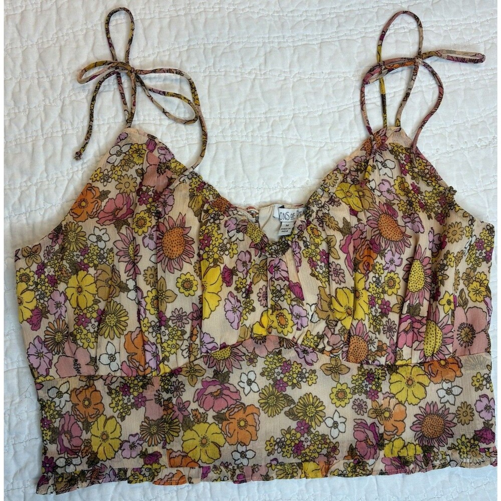 Patrons of Peace Floral Boho Crop Top Women's M Country Tank Boho Festival Retro